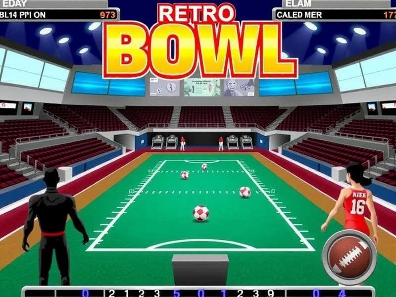 Retro Bowl gameplay screenshot showing pixel art football field