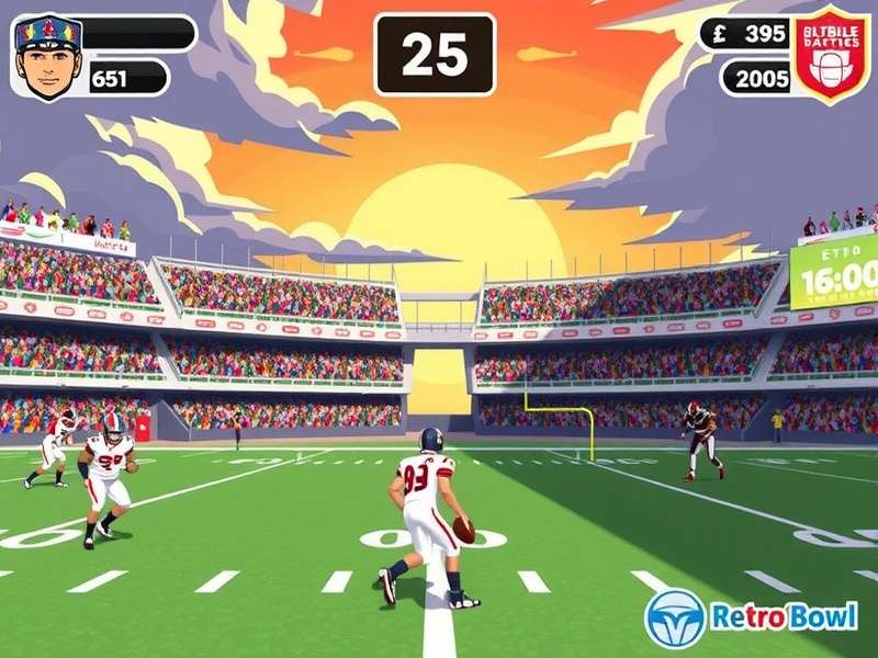 Dynamic gameplay screenshot of Retro Bowl College Online showing a touchdown pass