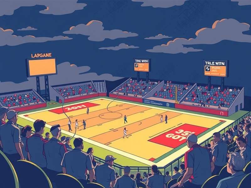 College football stadium packed with fans under floodlights at night