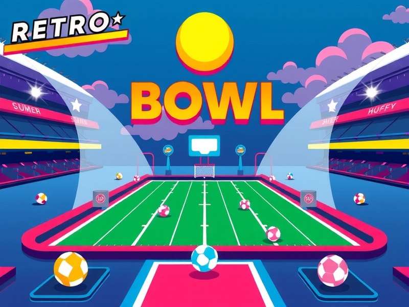 Retro Bowl Full Screen gameplay showing pixel art football field with players and scoreboard